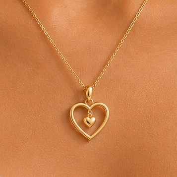 Personal luxury heart necklace with a floating inner heart, designed as a thoughtful gift for someone close to your heart.