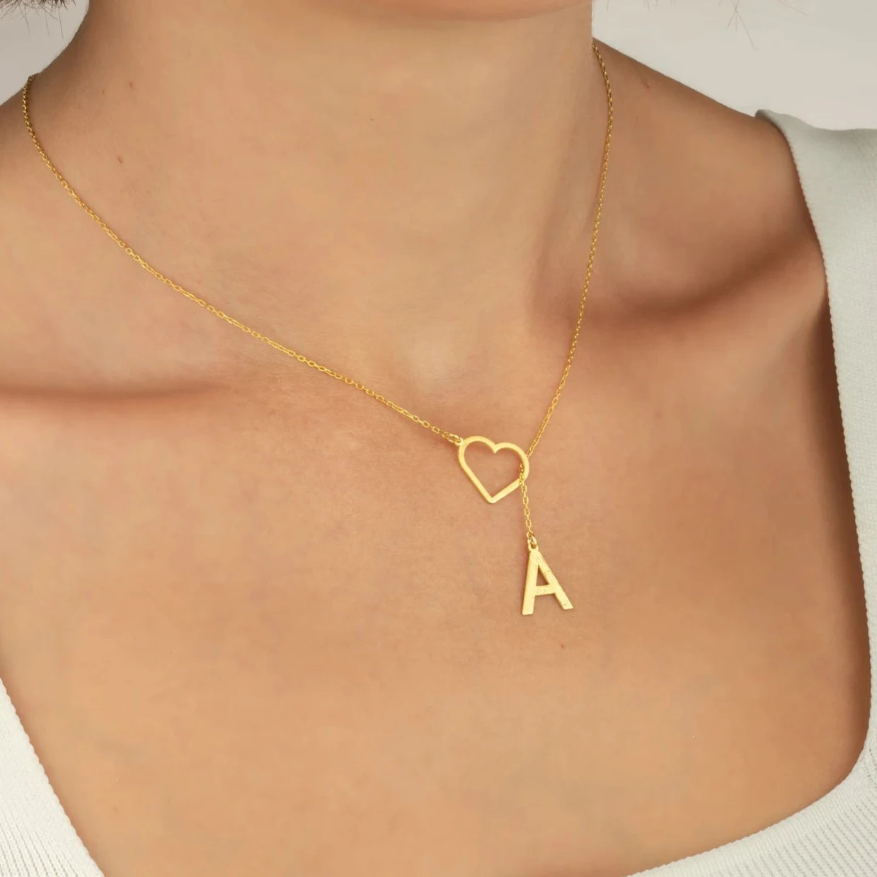 Dangle Letter Necklace with Heart – A personalized touch of elegance, crafted in gold. Customize yours today!