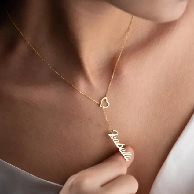 Stunning Name Heart Drop Necklace with customizable name feature, designed in UAE