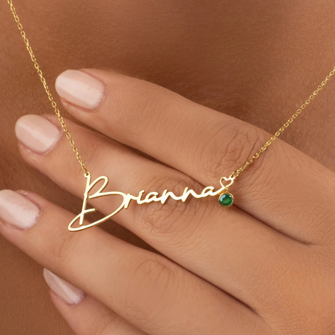 Personalized Name Necklace with Tiny Heart and Birthstone, a perfect gift to celebrate special moments—shop now to cherish your loved ones!