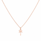 A delicate rose gold chain necklace with a small palm tree pendant, displayed against a solid white background.