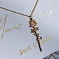 Birth flower name necklace made in 18 carat gold. Handcrafted in the UAE.