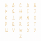 Gold uppercase alphabet letter charms from A to Z, arranged in a grid on a plain white background.