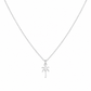 A delicate white gold chain necklace featuring a small palm tree pendant, shown against a plain white background.