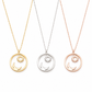 Sun and Moon Necklace available in solid 18K yellow gold, white gold and rose gold on a white background.