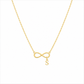 A delicate gold chain necklace featuring an infinity symbol pendant with a small hanging letter 'S' charm, shown against a plain white background.
