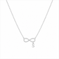 A delicate silver chain necklace featuring an infinity symbol pendant with a small dangling letter 'S' charm, shown on a plain white background.
