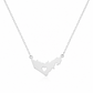 A white gold necklace featuring a polished UAE map shaped pendant with a small heart cutout in the center, suspended from a delicate cable chain against a plain white background.
