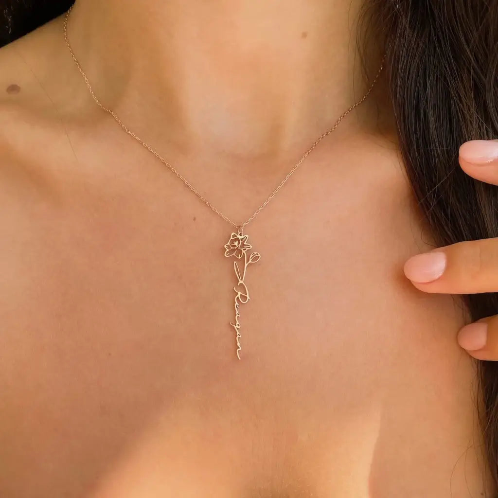 Birth Month Flower Name Necklace