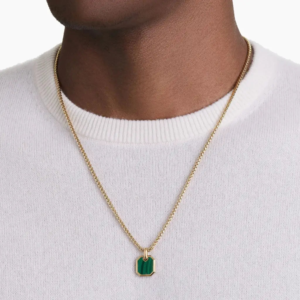 Gold birthstone necklace for men, made of 18k solid gold and genuine gemstones. A thoughtful luxury anniversary gift for your boyfriend or husband, and the perfect expensive birthday gift for a father or a brother.
