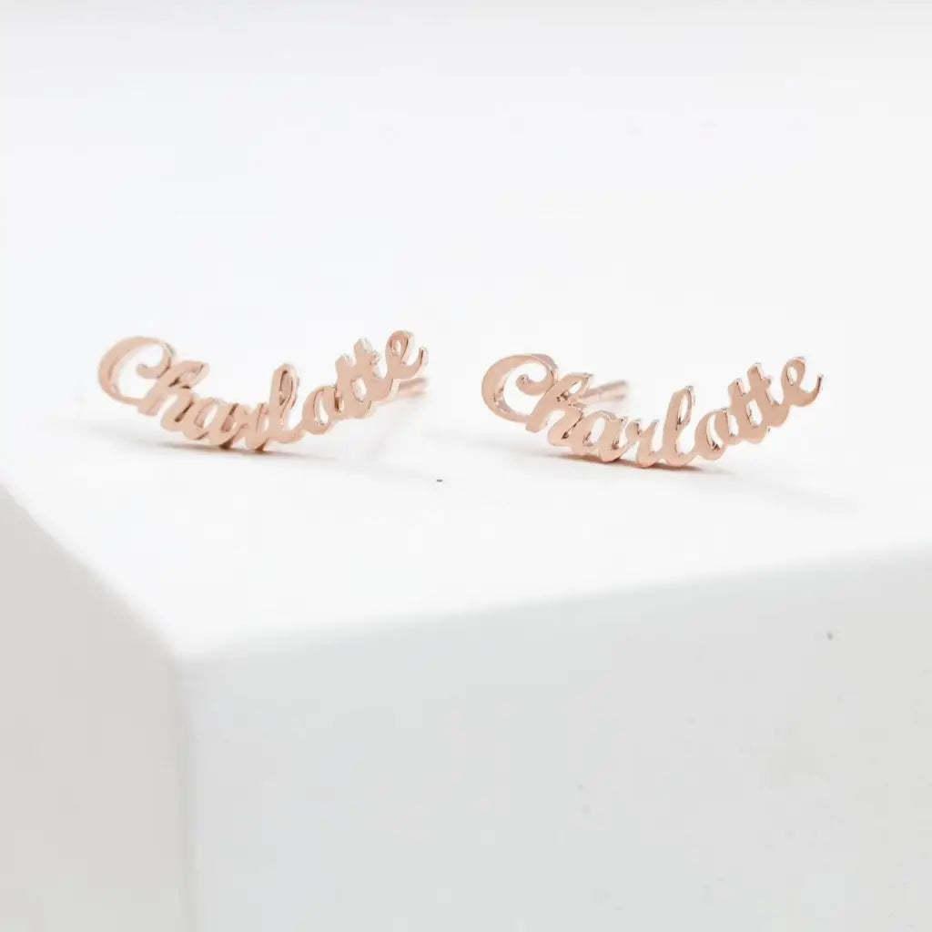 Personalized Name Earrings. Designed and handcrafted in the UAE. These gold alphabet name earrings are locally handcrafted with the highest quality materials and artisans available in Dubai. 