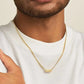 Luxury Gold Custom Name Necklace for men made of genuine 18k solid gold and personalized with the words of your choice. A thoughtful luxury anniversary gift for your boyfriend or husband, and the perfect expensive birthday gift for a father or a brother.