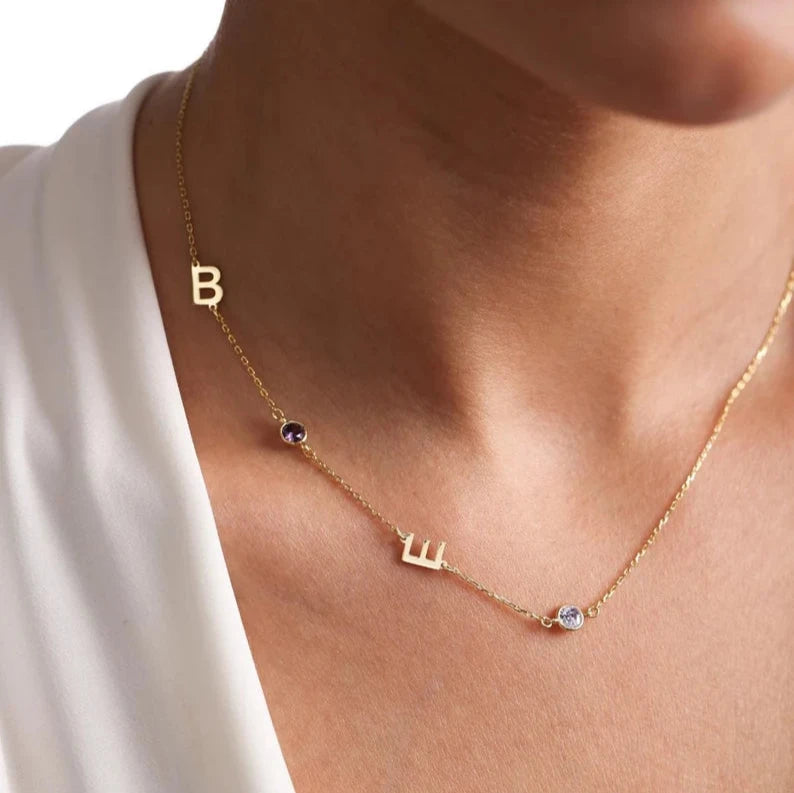 Double the Love – A Double Initial Double Birthstone Necklace for Her