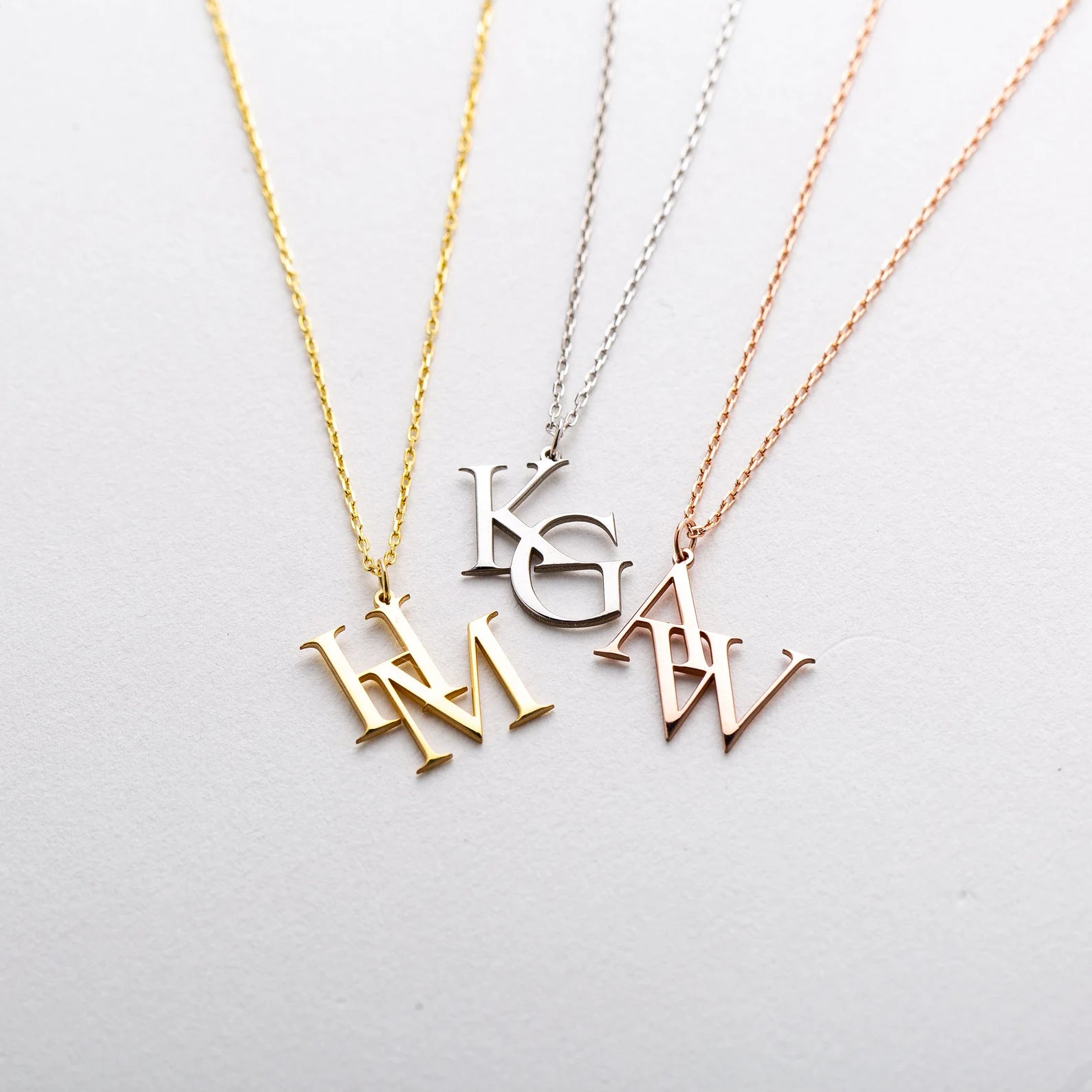 18K Gold Double Initial Pendant Necklace for Women

