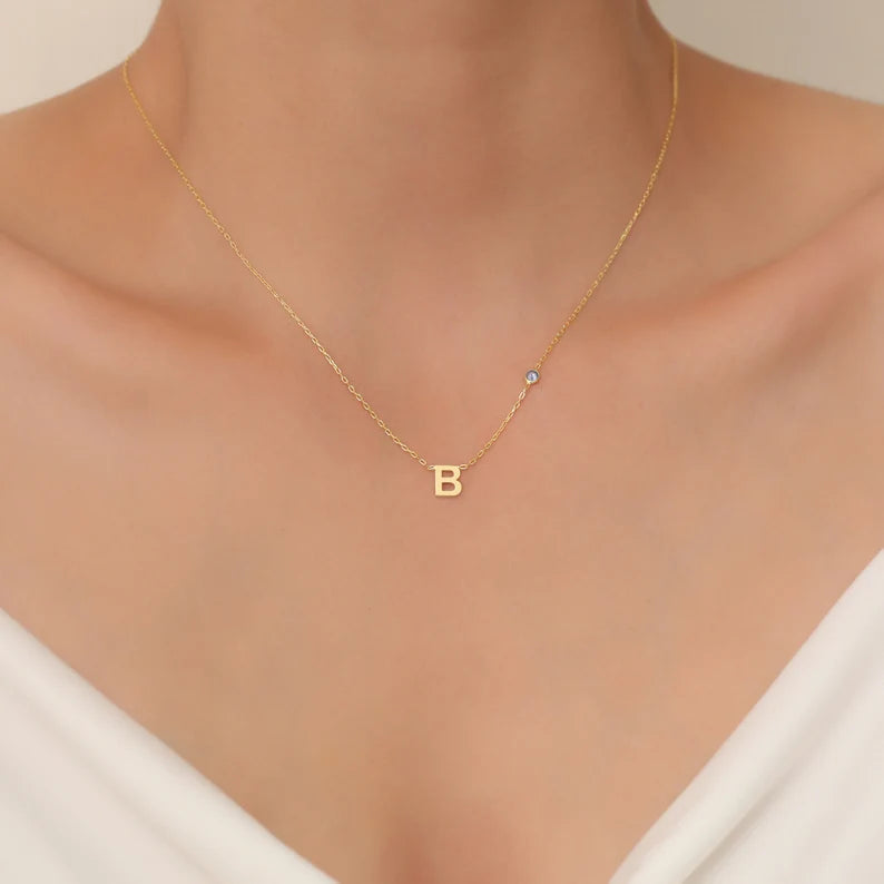 18K Gold initial letter necklace - made in real solid gold. 