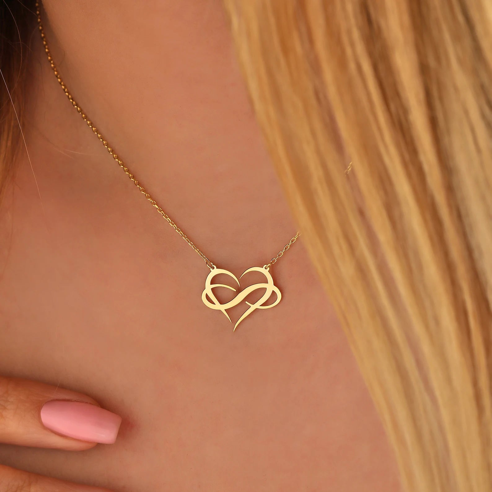 18 Carat Gold Heart Infinity Necklace - A Radiant Emblem of Eternal Connection