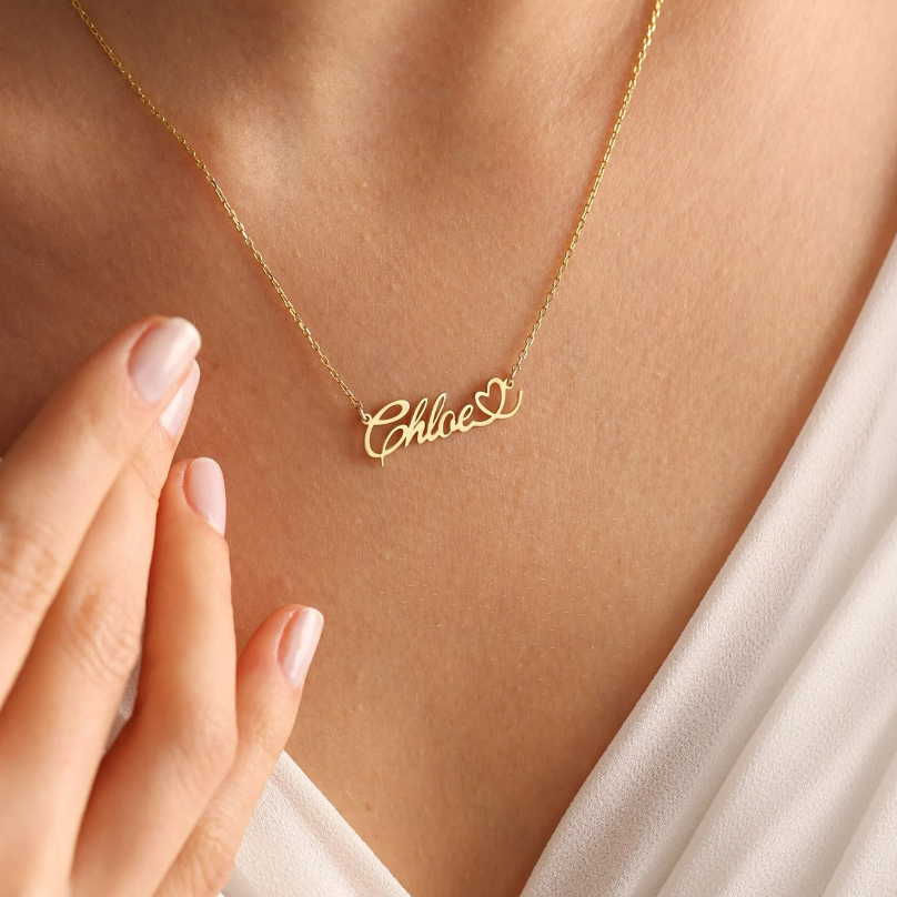 18 carat heart name necklace - Bday gift for wife
