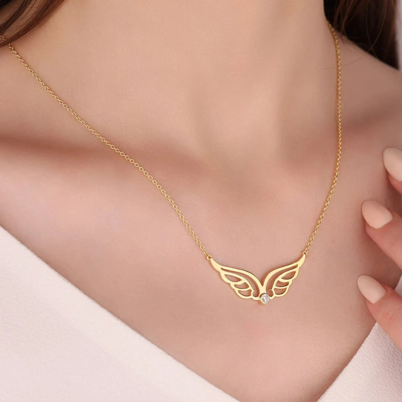 18 carat gold Angel Wings Birthstone Necklace - Burst of Arabia - UAE18 carat gold Angel Wings Birthstone Necklace - Burst of Arabia - UAE