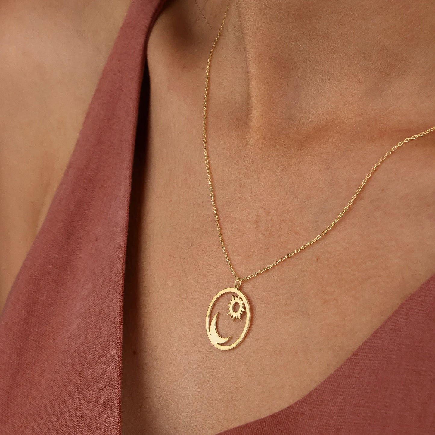 18 Carat Gold Sun and Moon Necklace - A celestial masterpiece inspired by Arabian nights, crafted for timeless elegance.