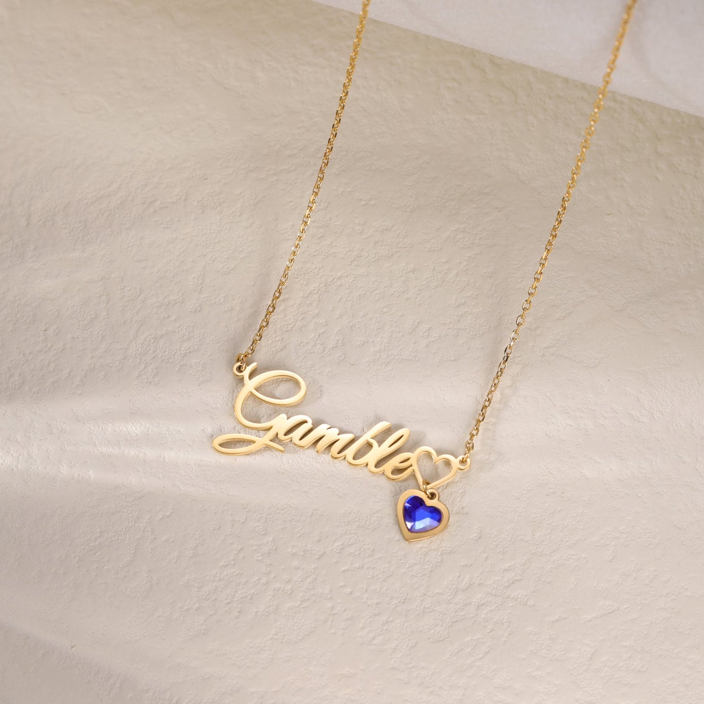Heart-Shaped Birthstone Name Necklace