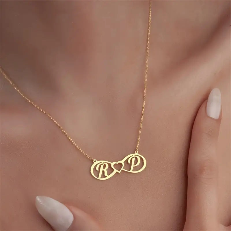 Rose Gold Infinity Heart Double Initial Necklace - Romantic Symbol