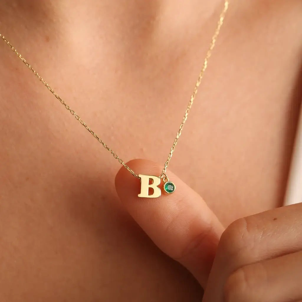Personalized Initial Birthstone Necklace Designed and handcrafted in the UAE.