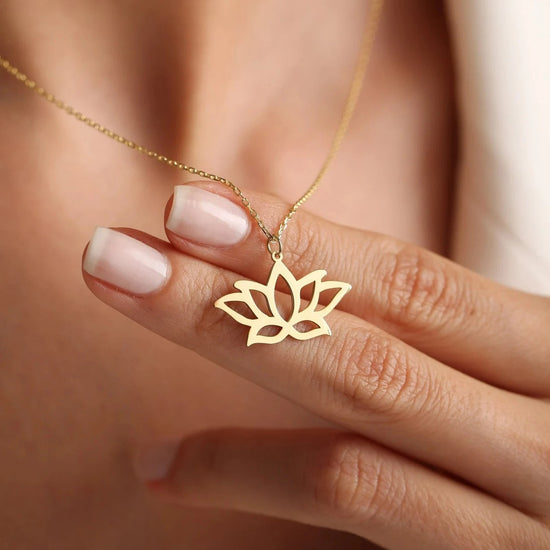 18 Carat Gold Lotus Necklace - A golden bloom inspired by Arabian tales, symbolizing purity and elegance, crafted for timeless grace.