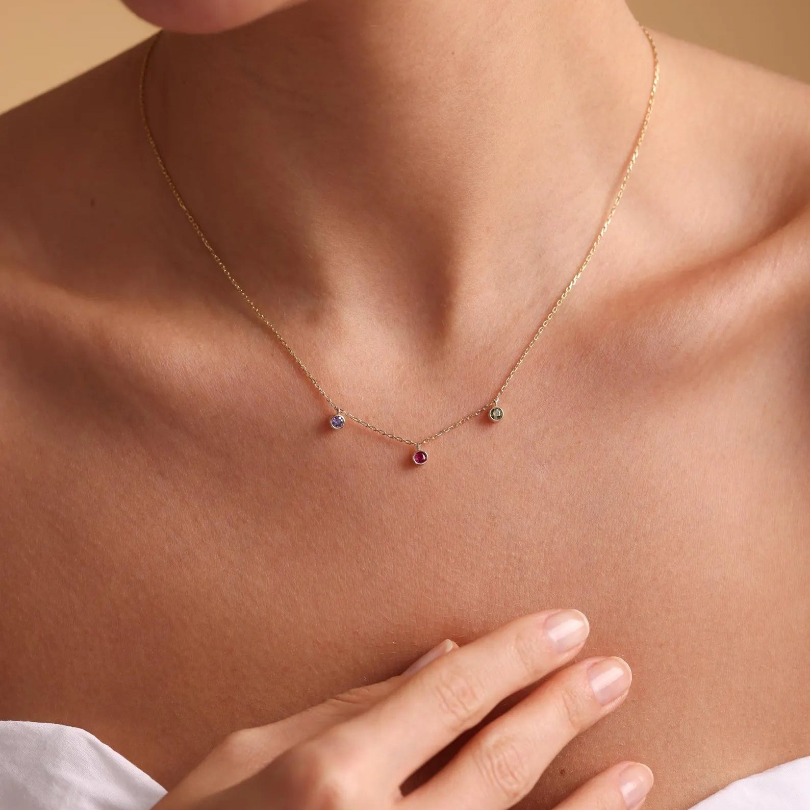 Custom Necklace with 3 to 6 Birthstones – Gift for Her

