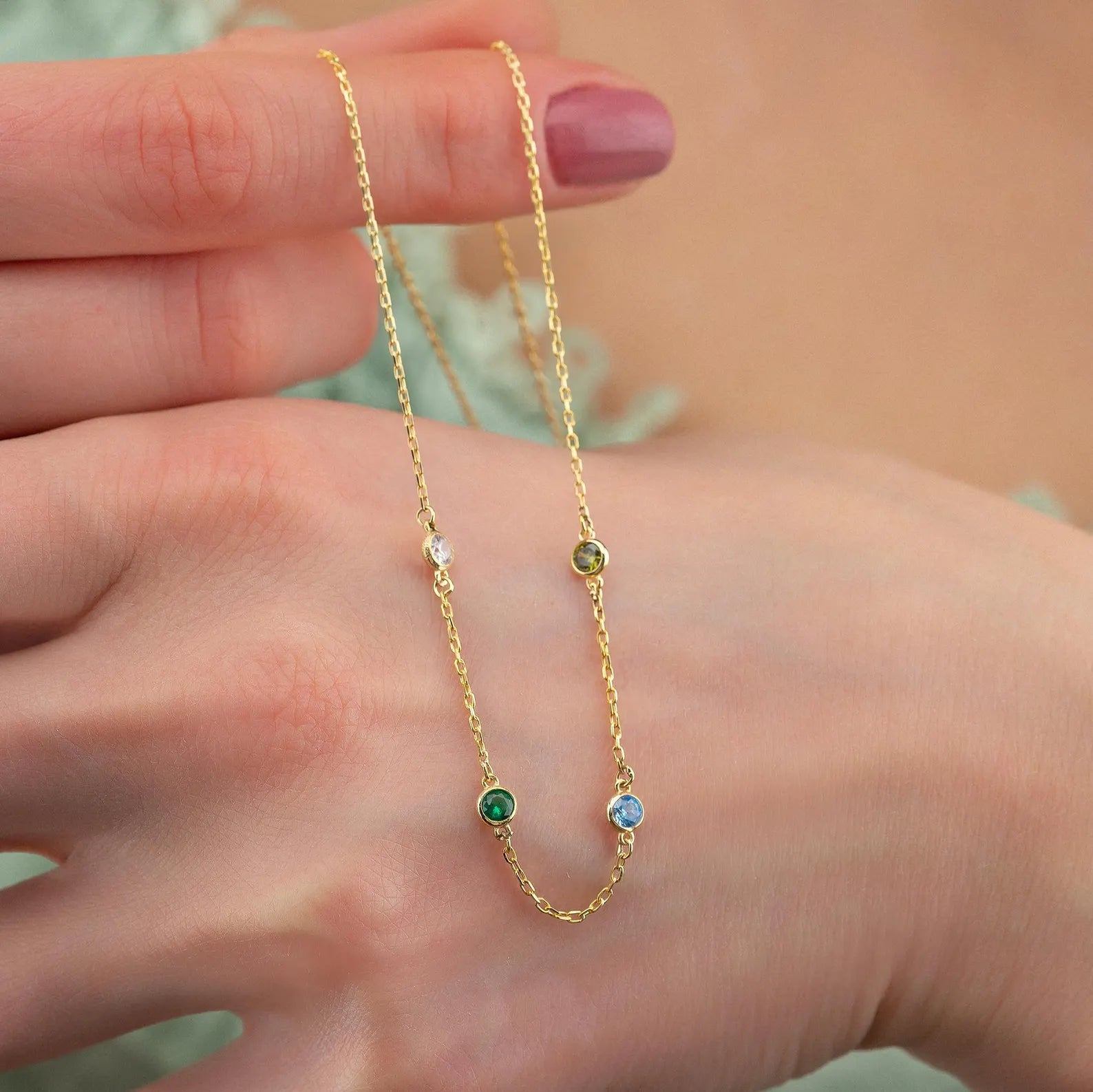 Anniversary Gift – Custom Gold Necklace with Stones

