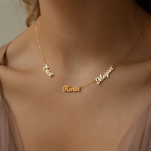 Multiple name custom chain made in real gold. Designed and handcrafted in the UAE. This authentic pendant is locally handcrafted with the highest quality materials and artisans available in Dubai.
