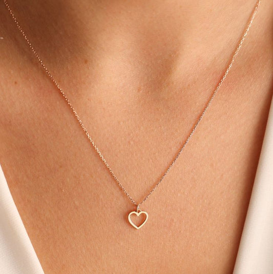 gold minimal heart necklace for women delicate open heart pendant