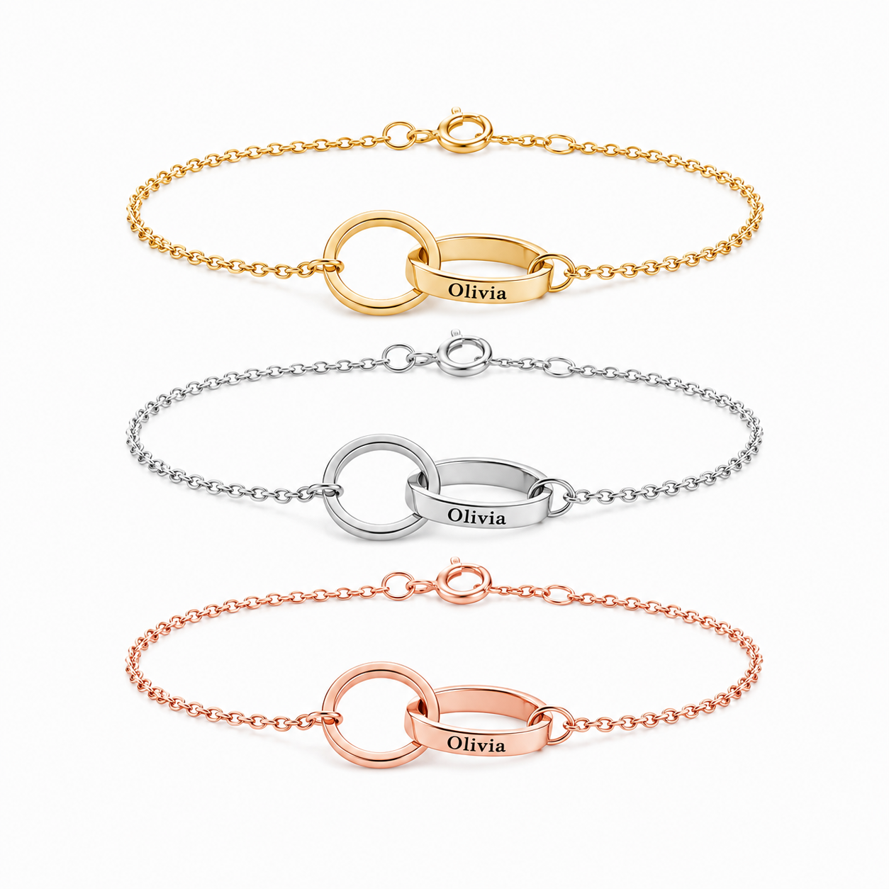 Interlocking Rings Name Bracelet