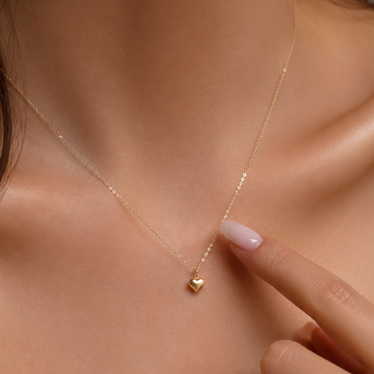 Handcrafted tiny heart necklace in 18k gold. Gift for wife, birthday gift for women, luxury present for her.
