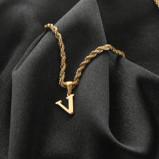 Luxury Rope Chain Initial Necklace made of genuine 18k solid gold and personalized with the letters/numbers of your choice. A thoughtful luxury anniversary gift for your boyfriend or husband, and the perfect expensive birthday gift for a father or a brother.