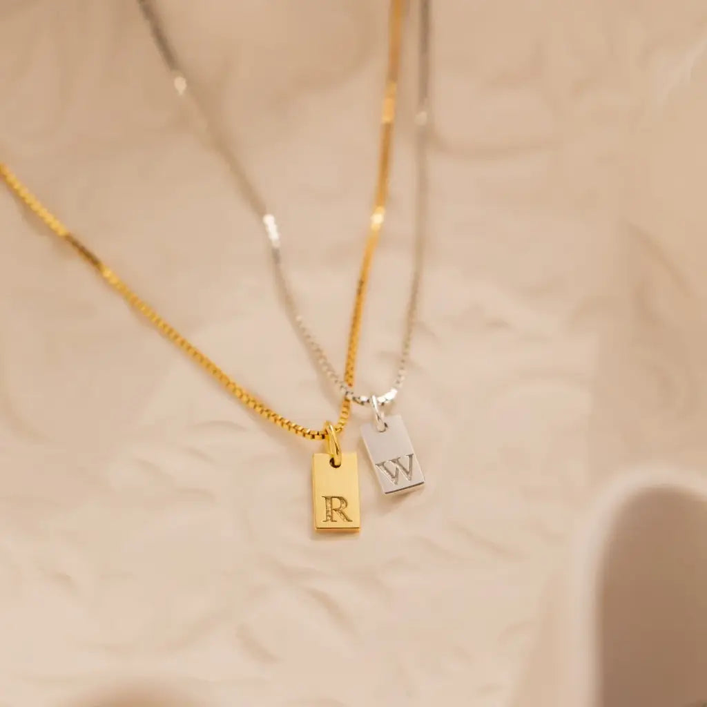 Gold engraved initial deals necklace