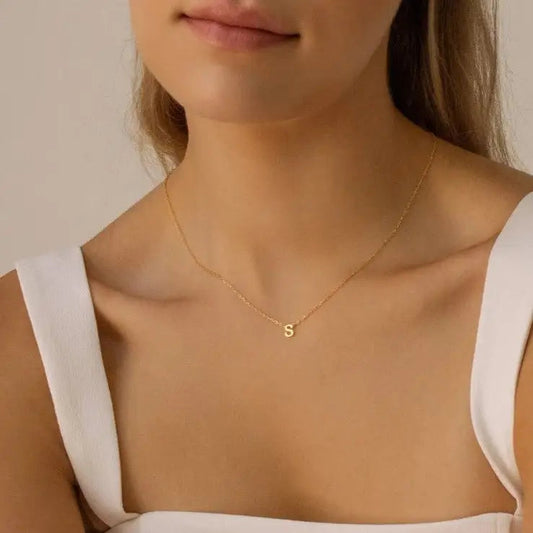 Gold Single Letter Initial Necklace Personalized, designed and handcrafted in the UAE. 