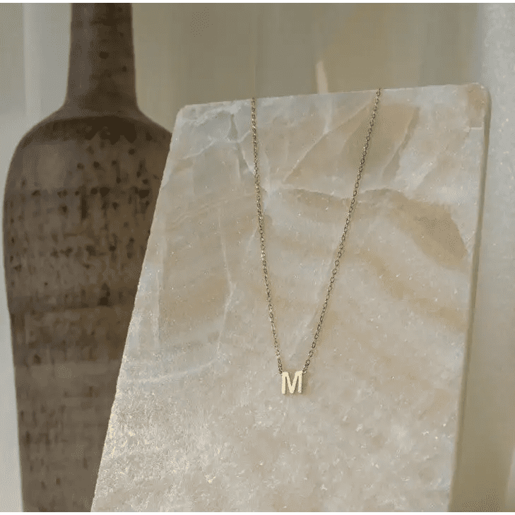 Gold Single Letter Initial Necklace Personalized, designed and handcrafted in the UAE. 