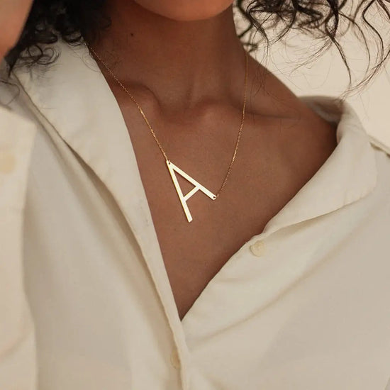 This big letter gold initial necklace is locally handcrafted with the highest quality materials and artisans available in Dubai. Great addition to your collection or perfect gift for a loved one.