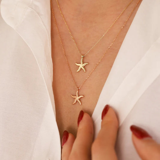 Close-up view of 18 Carat Gold Starfish Necklace from Burst of Arabia, showcasing exquisite craftsmanship and intricate detailing, perfect for adding a touch of elegance to your style.