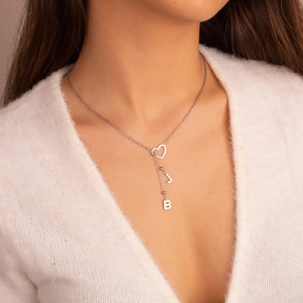 Two Initials with Heart Necklace - Apparel & Accessories >