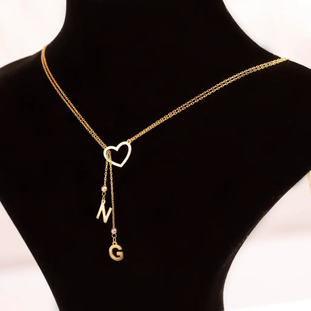 Two Initials with Heart Necklace - Apparel & Accessories >