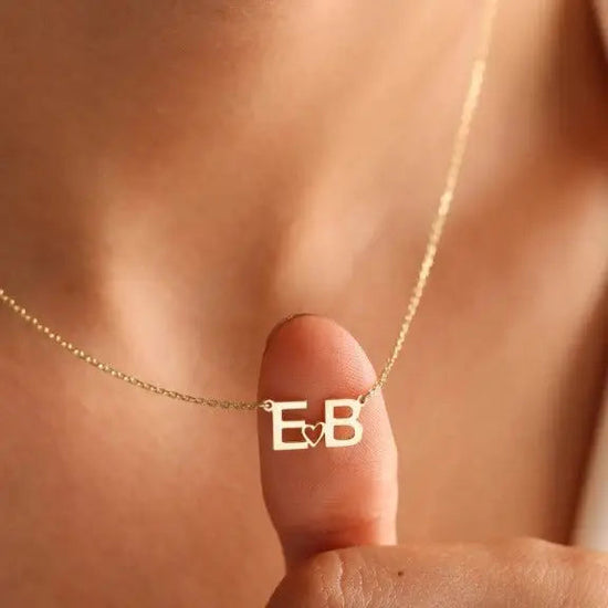 Gold Two Letters Heart Necklace Personalized, designed and handcrafted in the UAE.