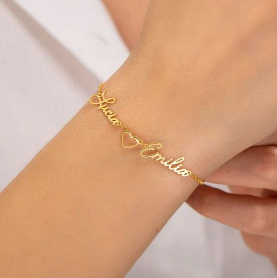 Handcrafted Two Name Bracelet in Gold – Personalized Luxury from the UAE