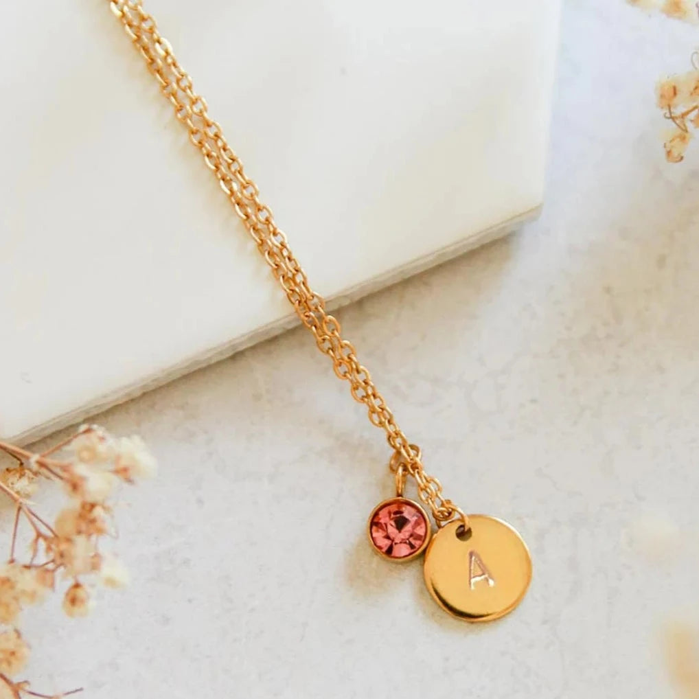 Personalized Alphabet Initial Birthstone Necklace. Locally designed and handcrafted. Delivered in 3-5 days across Dubai and the UAE.