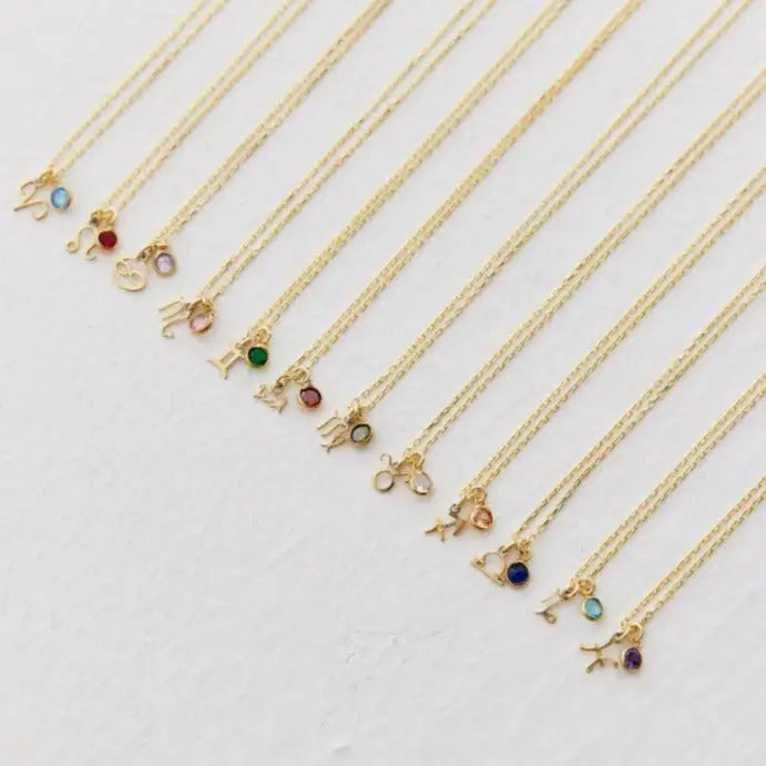 Gold Zodiac Horoscope Birthstone Necklace Designed and handcrafted in the UAE.