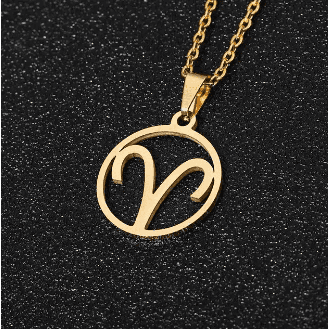 Aries 18K gold zodiac horoscope necklace for men. A thoughtful luxury anniversary gift for your boyfriend or husband, and the perfect expensive birthday gift for a father or a brother.