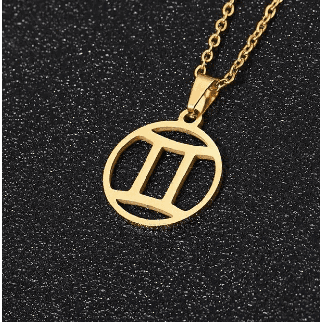 Gemini 18K gold zodiac horoscope necklace for men. A thoughtful luxury anniversary gift for your boyfriend or husband, and the perfect expensive birthday gift for a father or a brother.